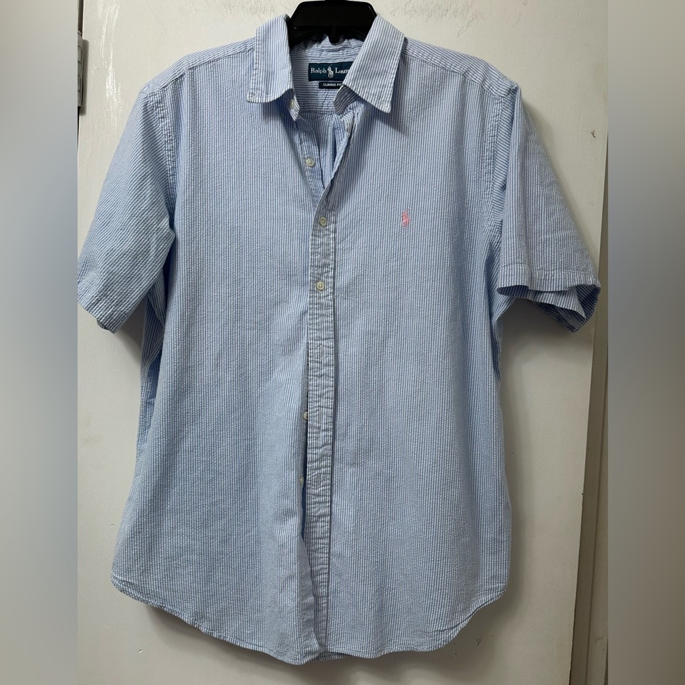 Ralph Lauren Light Blue and White Stripes Men's Casual Shirt. Like new